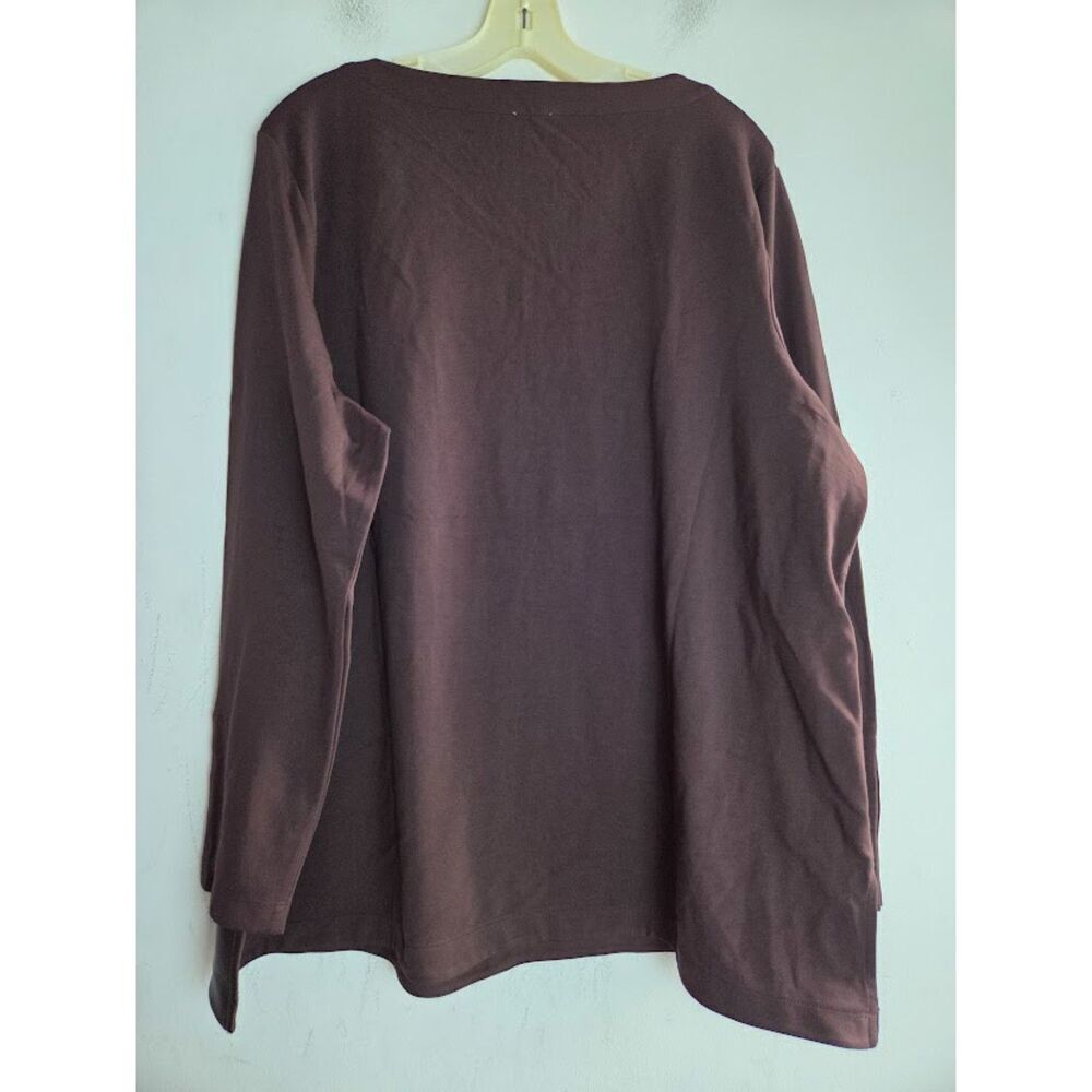 Chico's Chocolate Brown Mixed Media Faux Leather Boxy Blouse size 4/US XXL - Picture 6 of 7